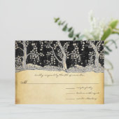 ゴールドとブラックのメタリックエレガンスに佇む3本のゴールドの木 招待状 (スタンド正面)