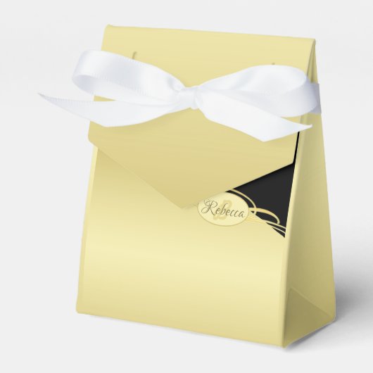 ゴールドとブラックの上に豪華なゴールド装飾、モノグラム、 フェイバーボックス (正面サイド)