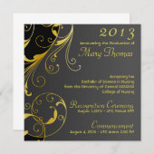 ゴールドとブラックの卒業発表 招待状 (正面/裏面)