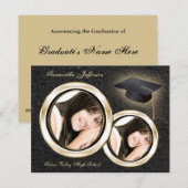 ゴールドとブラックの卒業発表 招待状 (正面/裏面)