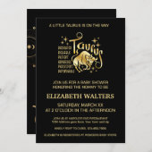 ゴールドとブラックの牡牛座 ベビーシャワー 招待状 (正面/裏面)