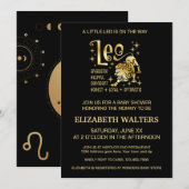 ゴールドとブラックの獅子座 ベビーシャワー 招待状 (正面/裏面)