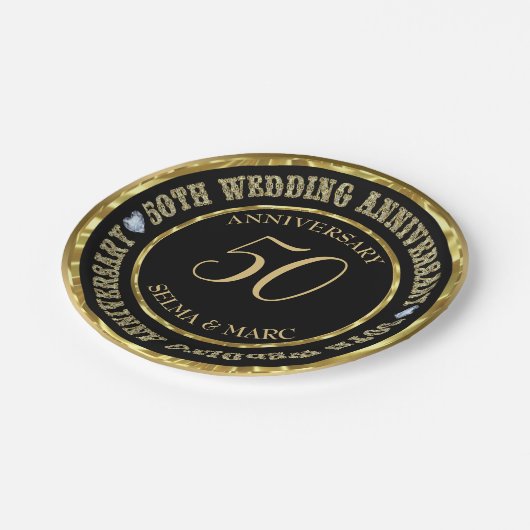 ゴールドとブラックの組み合わせ ペーパープレート (アングル)