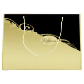 ゴールドとブラックの背景にゴールドの装飾が施された贅沢なデザイン、モノグラム ラージペーパーバッグ (正面)