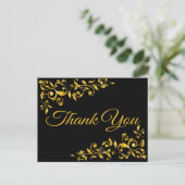 ゴールドとブラックの花柄 スワール「ありがとう」 ポストカード (スタンド正面)