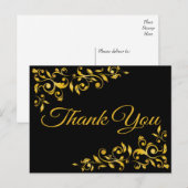 ゴールドとブラックの花柄 スワール「ありがとう」 ポストカード (正面/裏面)