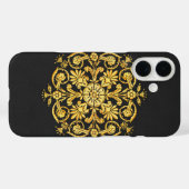 ゴールドとブラックの花柄 Case-Mate iPhoneケース (裏面 (横))