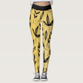 ゴールドとブラックの葉のモダンアート ミニマリスト レギンス (正面)