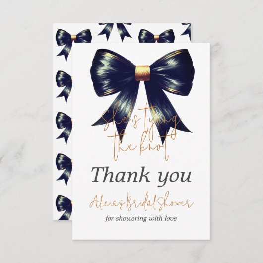 ゴールドとブラックの蝶ネクタイ ブライダルシャワーのお祝い サンキューカード (正面/裏面)