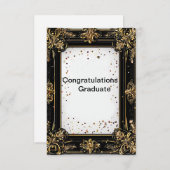 ゴールドとブラックの装飾的な枠 招待状 (正面/裏面)