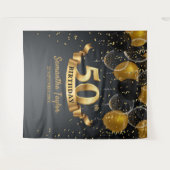 ゴールドとブラックの誕生日バックドロップタペストリーバナー タペストリー (正面(横))