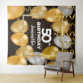 ゴールドとブラックの豪華な誕生日バックドロップ タペストリー (インサイチュ(横))