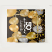 ゴールドとブラックの豪華な誕生日バックドロップ タペストリー (正面(横))