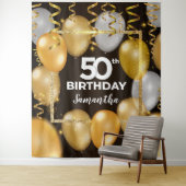 ゴールドとブラックの豪華な誕生日バックドロップ タペストリー (インサイチュ)