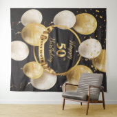 ゴールドとブラックの50歳誕生日バックドロップバナー おしゃれ タペストリー (インサイチュ(横))