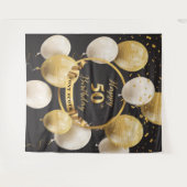 ゴールドとブラックの50歳誕生日バックドロップバナー おしゃれ タペストリー (正面(横))