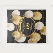 ゴールドとブラックの60歳誕生日パーティー背景 タペストリー (正面(横))