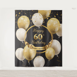 ゴールドとブラックの60歳誕生日パーティー背景 タペストリー