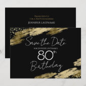 ゴールドとブラックの80歳の誕生日 セーブ・ザ・デート 招待状 (正面/裏面)