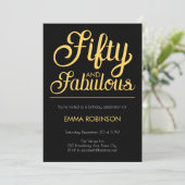 ゴールドとブラックの「Fifty and Fabulous」50歳の誕生日 招待状 (スタンド正面)