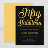 ゴールドとブラックの「Fifty and Fabulous」50歳の誕生日 招待状 (正面/裏面)