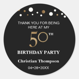 ゴールドとブラックを基調にした50歳の誕生日丸型ステッカー ラウンドシール