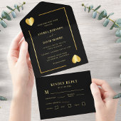 ゴールドとブラックハートフレームベガスポーカーウェディング オールインワン招待状