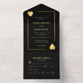 ゴールドとブラックハートフレームベガスポーカーウェディング オールインワン招待状 (内側)