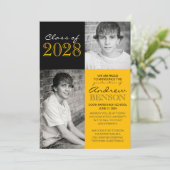 ゴールドとブラック2枚写真 卒業おめでとう 招待状 (スタンド正面)