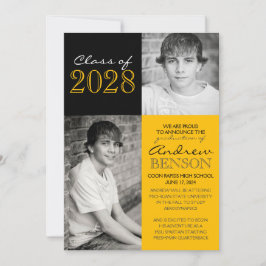 ゴールドとブラック2枚写真 卒業おめでとう 招待状