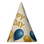 ゴールドとブルーのきらめく風船の誕生日 パーティーハット (右)