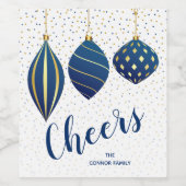 ゴールドとブルーのクリスマスオーナメント ワインラベル (シングルラベル)