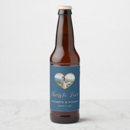 ゴールドとブルーのドット模様のオーダーメイド結婚式 ビールラベル