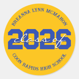 ゴールドとブルーのパーソナライズされた卒業ステッカー ラウンドシール