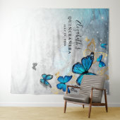 ゴールドとブルーの蝶の写真用背景タペストリー タペストリー (インサイチュ(横))