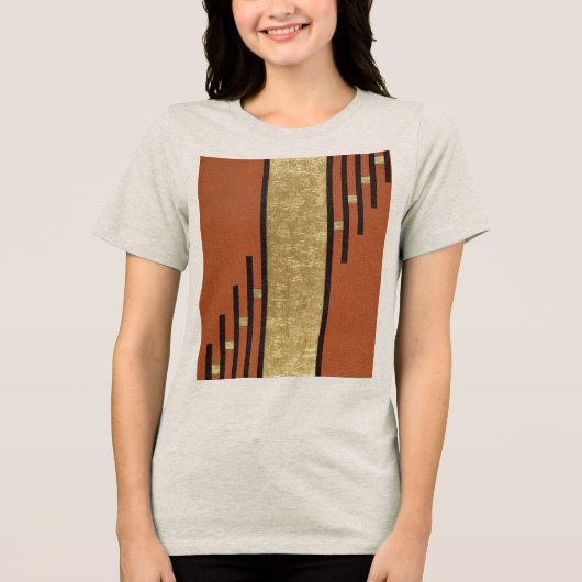 ゴールドとベージュのアールデコ トライブレンドTシャツ (正面)