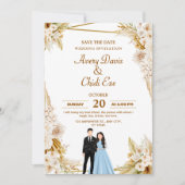 ゴールドとベージュのフラワーモチーフの結婚式招待状 招待状 (正面)