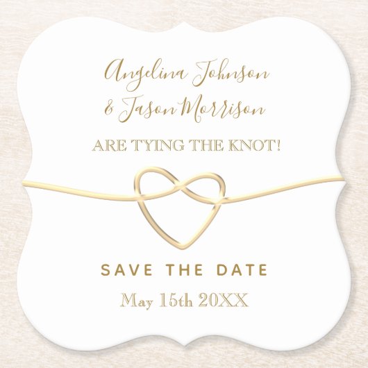 ゴールドとホワイトのウェディングセーブザデートを結ぶ ペーパーコースター (正面)
