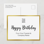 ゴールドとホワイトのエレガントな誕生日カード ポストカード (正面/裏面)