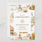 ゴールドとホワイトのクリスマスシンボル 招待状 (正面)