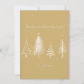 ゴールドとホワイトのクリスマスツリーの星が輝く上品なホリデー 招待状 (正面)