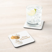 ゴールドとホワイトのクリスマスボール カスタムテキスト コースター (右側)