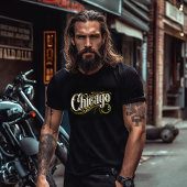 ゴールドとホワイトのシカゴ デザイン Tシャツ