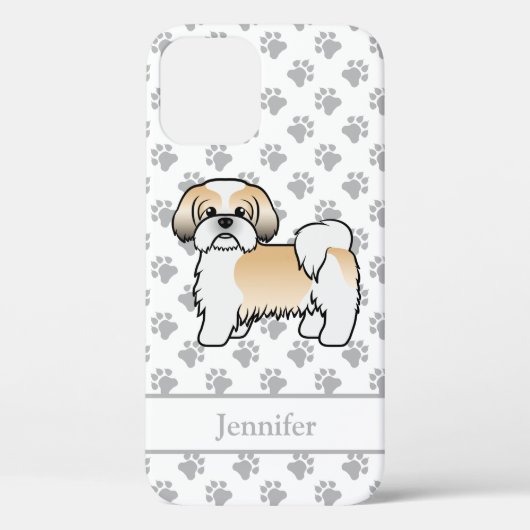 ゴールドとホワイトのシベリアン・シェパード・カートゥーン犬+名前 Case-Mate iPhoneケース (裏面)