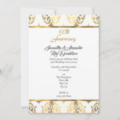 ゴールドとホワイトのダマスク 50周年結婚記念日 招待状 (正面)