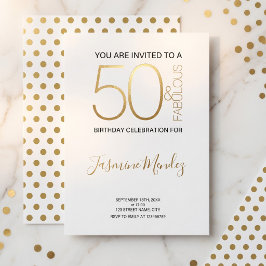 ゴールドとホワイトのドット 50歳の誕生日おめでとう 招待状
