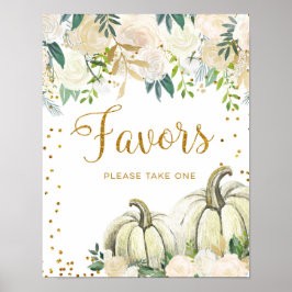 ゴールドとホワイトのパンプキンパーティーフェアのサイン ポスター