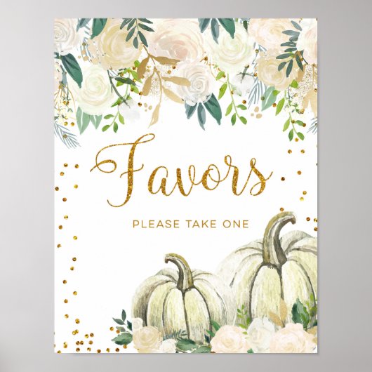 ゴールドとホワイトのパンプキンパーティーフェアのサイン ポスター (正面)