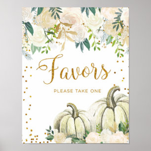 ゴールドとホワイトのパンプキンパーティーフェアーズサイン ポスター