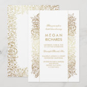 ゴールドとホワイトのフラワーベースのヴィンテージスタイルのウェディングシャワー 招待状 (正面/裏面)
